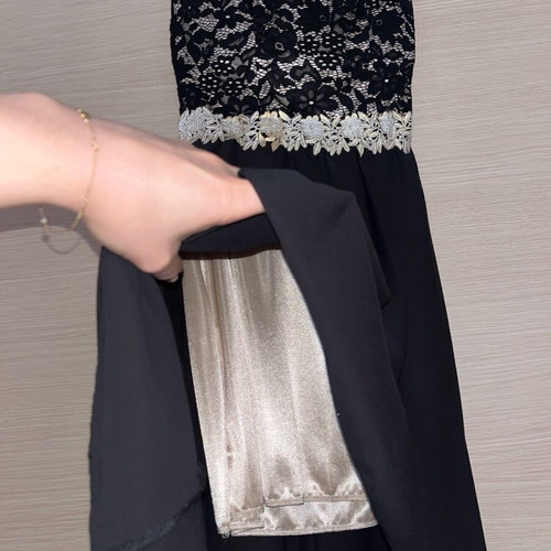 Strapless dress for reception like new, asymmetrical, black with gold