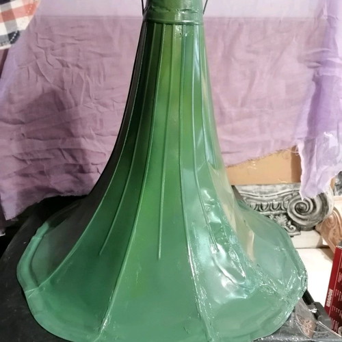 Gramophone Horn Ceiling Light vintage used, green restored