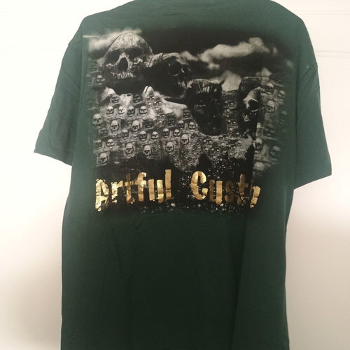 T-shirt green with embroidered golden skulls refurbished, XL size