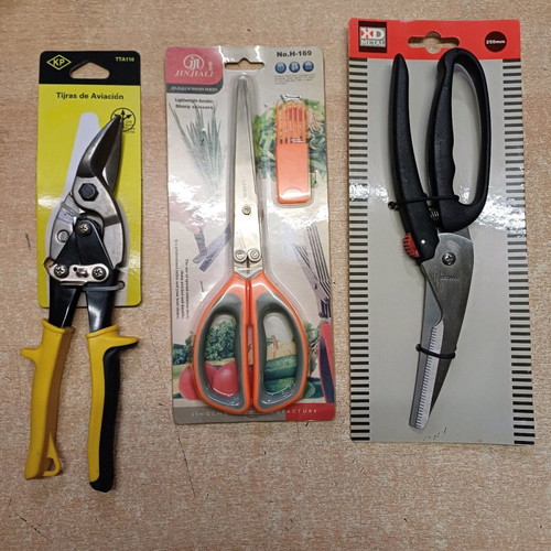 Scissors set with two for sheet metal and one for plants