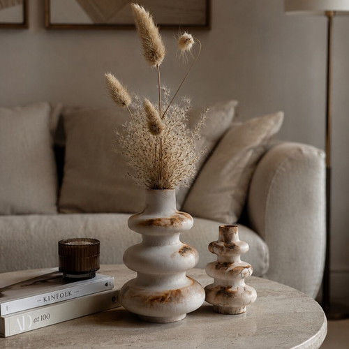 Decorative vase set minimal style beige with marble effect, new