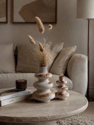 Decorative vase set minimal style beige with marble effect, new