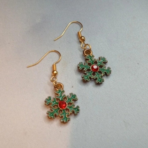 Handmade magical Christmas earrings green and gold
