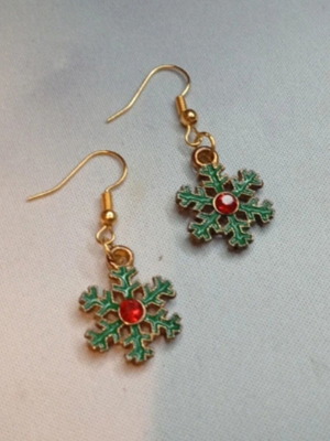 Handmade magical Christmas earrings green and gold