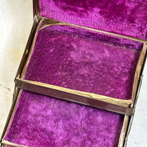 Vintage metal jewelry box with drawer mechanism and velvet lining used