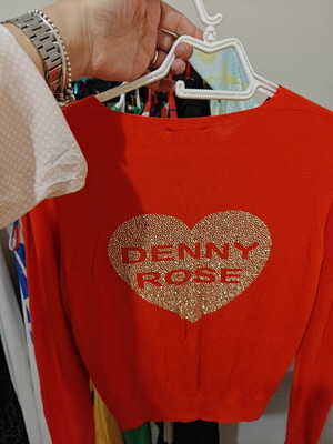 Denny Rose cardigan like new, red knitted with rhinestones