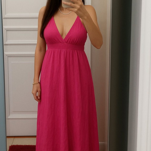 Maxi summer dress like new, fuchsia