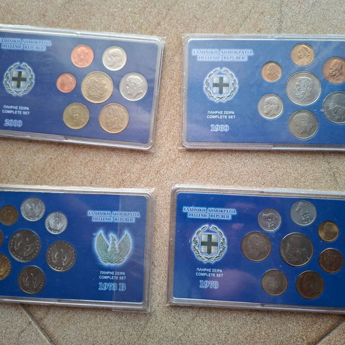Complete collectible coin sets of Hellenic Republic 1973B, 1978, 1980 & 2000