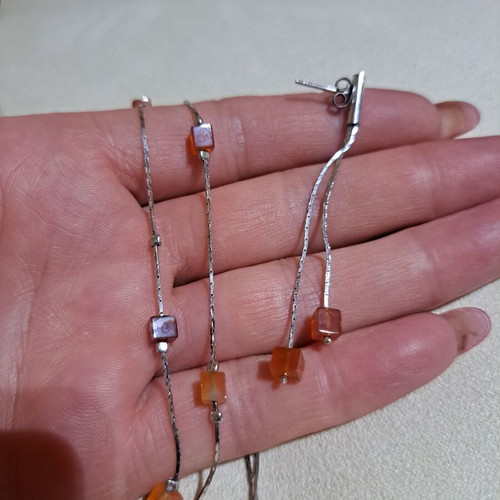 Silver 925 bracelet and earrings set with semi-precious honey stones like new