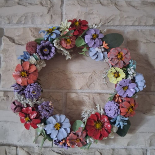 Handmade summer wreath 30cm on foam base with pine cones