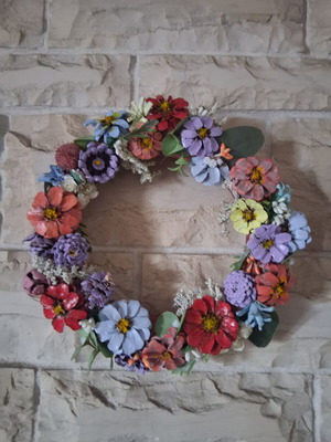 Handmade summer wreath 30cm on foam base with pine cones