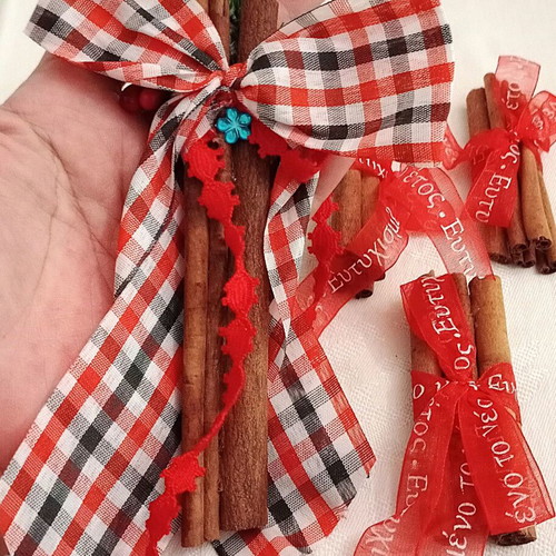 Cinnamon sticks set like new, 5 pieces with ribbons and bow