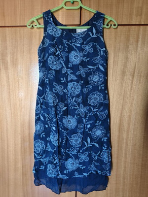 Floral sleeveless dress used, blue and turquoise, size S