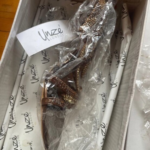 Heels new decorated with stones, size 38, 10cm heel height, brown