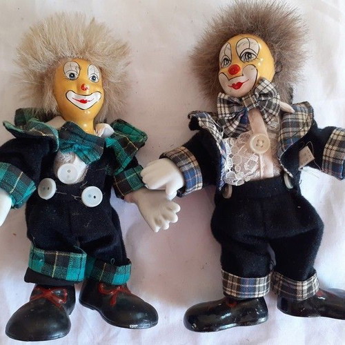 Vintage porcelain clown dolls, set of 2, 20 cm