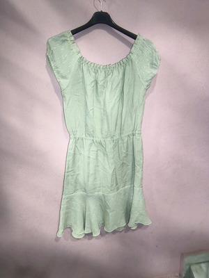 Linen dress beige with ruffles, new, medium-large size
