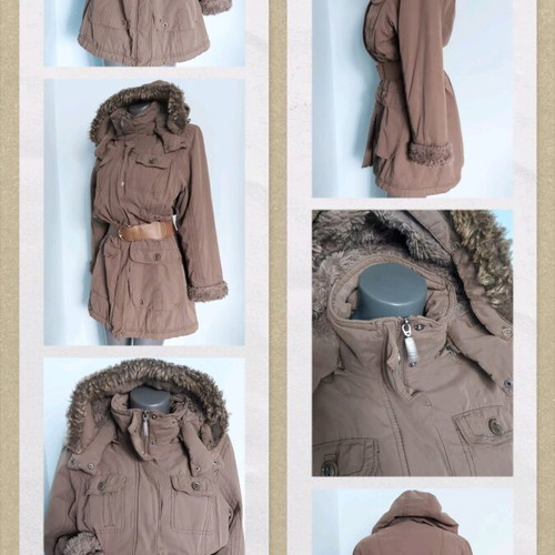 Cecil warm parka coat used, beige, large size