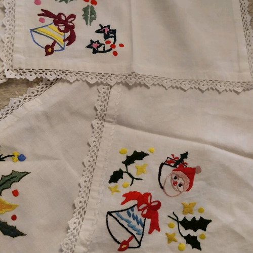 Handmade embroidery with knitted lace, set of 8 pieces like new