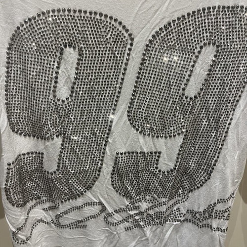 Y2K White Short-Sleeve Top with Silver Studs Small Medium Like New