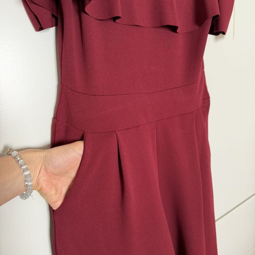 Burgundy jumpsuit with ruffles by Moda new, one size