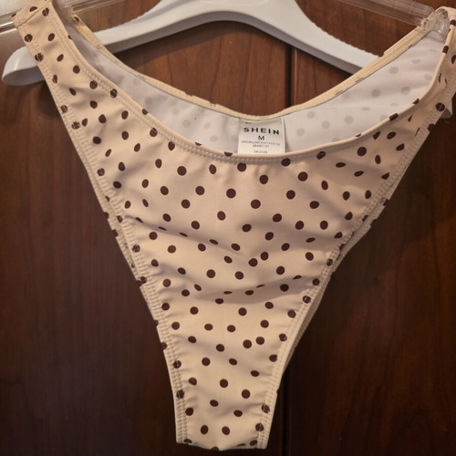 Shein polka dot bikini top, size M, beige and brown