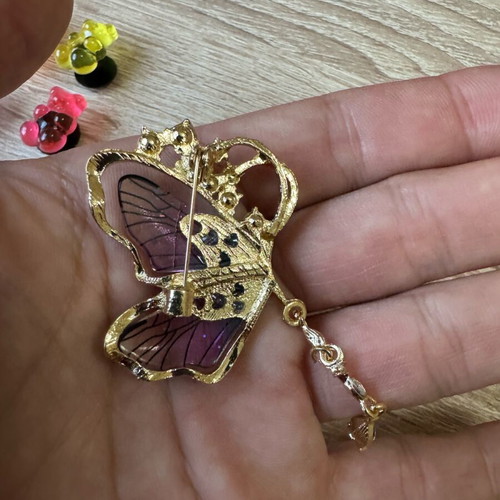 Butterfly brooch new with liquid glass and gold tone