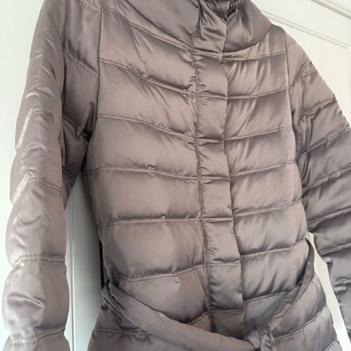 Women's long down jacket with belt like new, beige