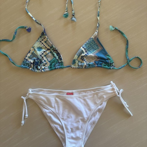 H&M Bikini mix & match boho top with stones and white slip, like new, L