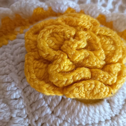 Vintage handmade crochet decorative pillow white and yellow 50 cm