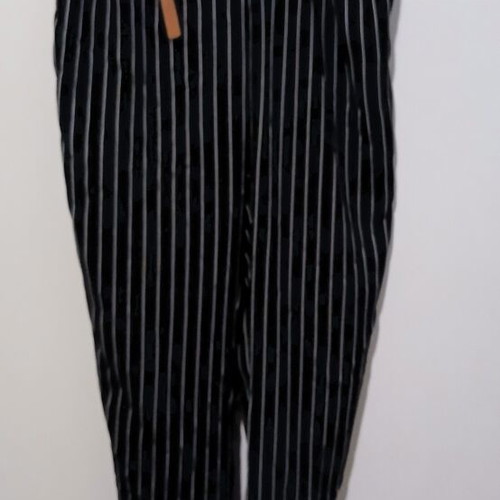 Attrattivo striped high-waist pants used, black with brown belt, size S