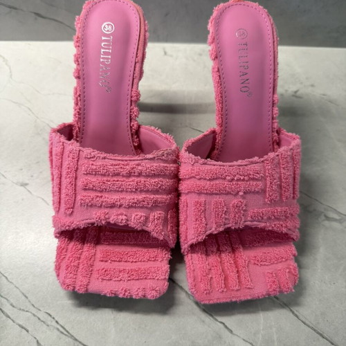 Barbie Pink Terry Towelling Square-Toe Heeled Mules Size 38 New