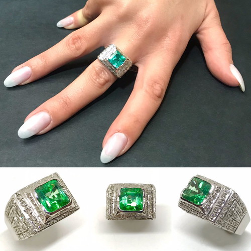 18k ring with emerald and brilliant diamonds, exclusive collection, new