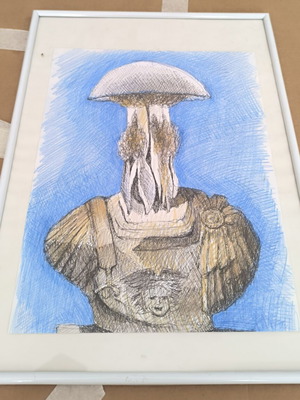 Mixed Media Artwork 2020 like new, surreal Roman bust