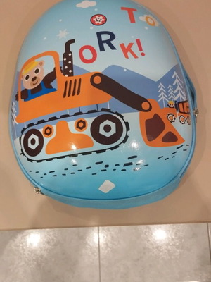Children's backpack like new, turquoise with construction vehicle design