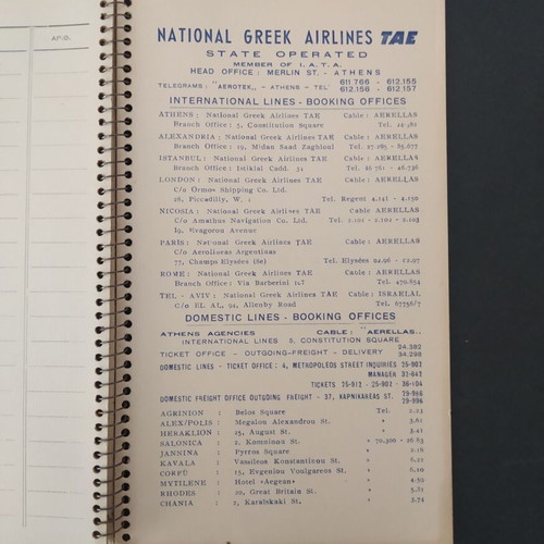 TAE National Airlines promotional agenda 1950s