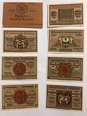Συλλεκτικός φάκελος με 7 χαρτονομίσματα Notgeld Lennep 1921 καινούργιο