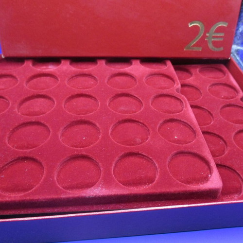 Coin case with double velvet holder for 2 euro collection used, 60 slots