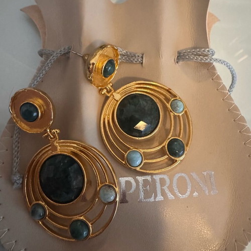 Evita Peroni earrings new, blue and gold
