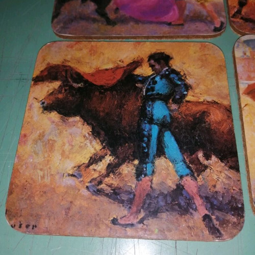 Coaster set with Spanish bullfighting theme like new