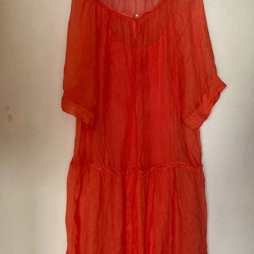 Coral silk dress with viscose lining, size M