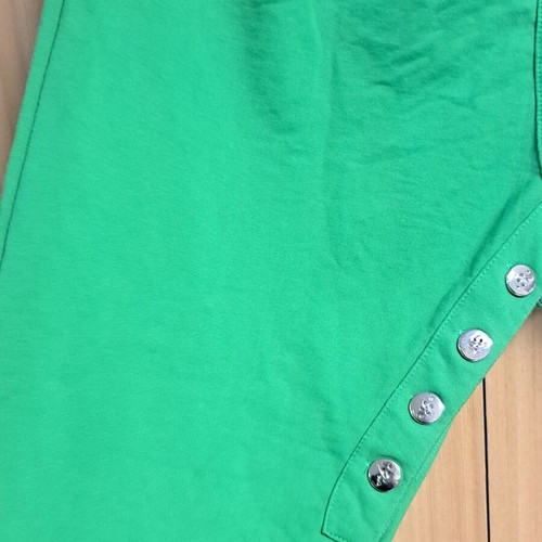 Two-tone sweatpants used, gray and green with metallic buttons, size XL