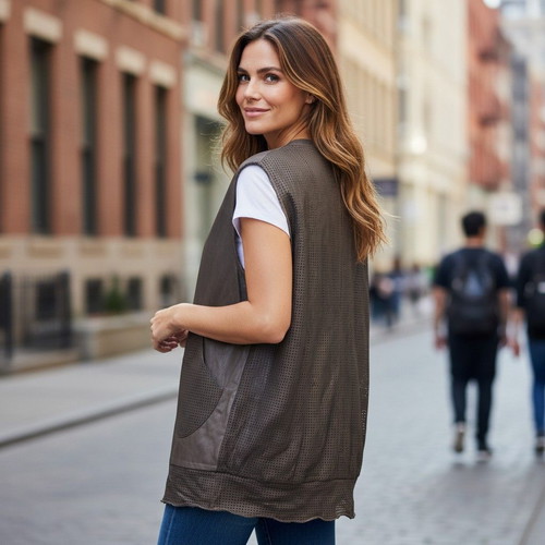 WLG by Giorgio Brato leather perforated vest taupe grey IT 42