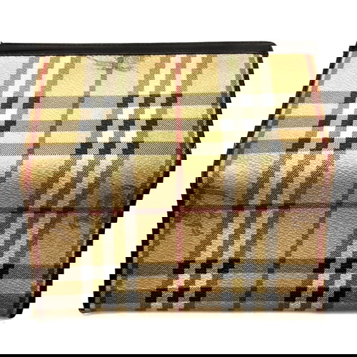 Портфейл Burberry от плат с капак употребяван, класически десен бежов и кафяв