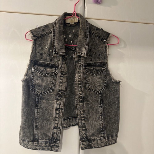 Denim sleeveless jacket like new, size S, black with studs