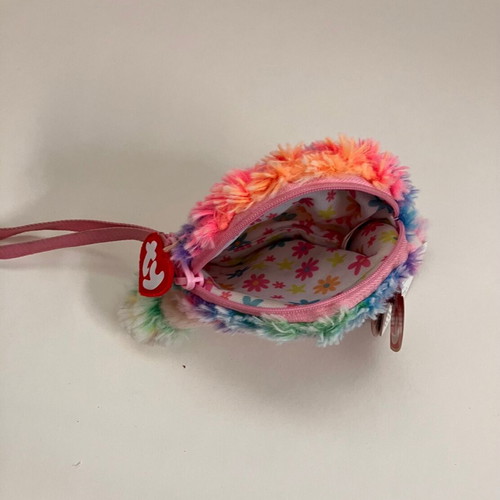 Fluffy Rainbow Poodle Coin Purse TY Beanie Boos like new