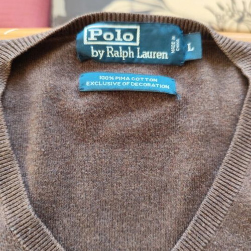 Ralph Lauren cotton men's knitted sweater, grey brown, size L
