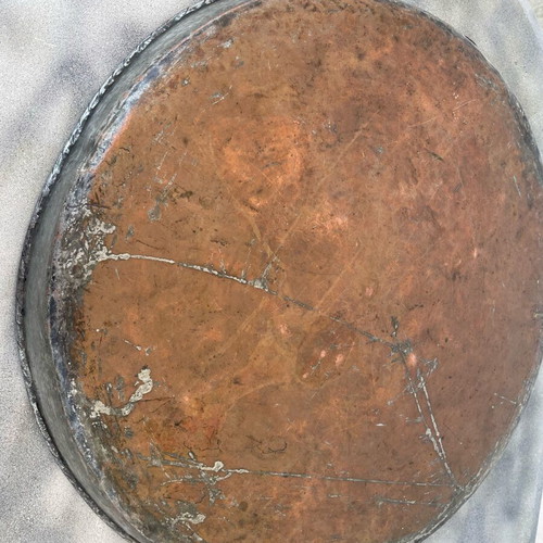 Large traditional baking tray used with carved design and copper coating