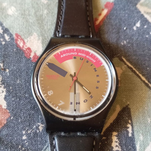Swatch Tip Tap GB138 watch used, black, with box and papers