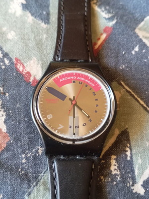 Swatch Tip Tap GB138 watch used, black, with box and papers