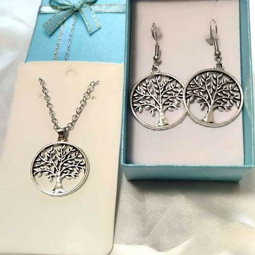 Tree of Life necklace and earring set silver new